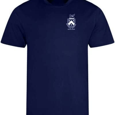 Polyester t-shirt with embroidered school logo and different house name